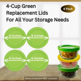 Klare Ware 4 Cup/950 mL Spring Green Replacement Lids/Covers for Pyrex 7201-PC, Anchor Hocking & KlareWare Storage Bowls *Lids Only - Glass Container Not Included* (4 Pack, Spring Green)