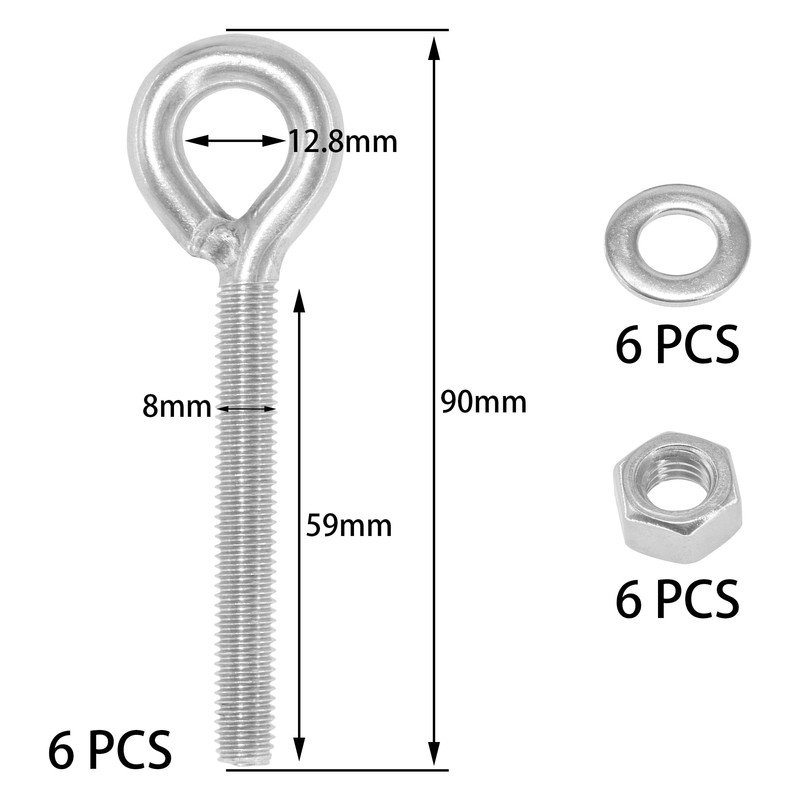 6 Pieces Closed Eye Bolts with Long Handles – Heavy-Duty