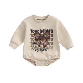FYBITBO Newborn Infant Baby Girl Football Outfits Bow Touchdown Season Sweatshirt Romper Fall Long Sleeve Onesie Clothes (B-Bow Football Outfit, 0-3 Months)