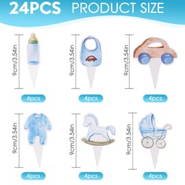 24Pcs Baby Boy Cupcake Toppers Blue Bottle Jumpsuits Rocking Horse Stroller Cupcake Picks Oh Baby It's a Boy Cupcake Toppers for Gender Reveal Baby Shower Boys Birthday Party Decorations Supplies
