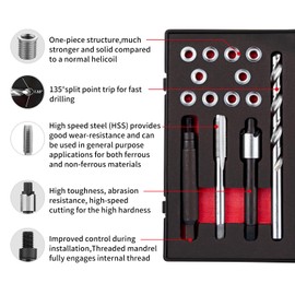 SENNMONN M6X1.0 Thread Repair Kit with 9.4mm Insert HSS Drill, Tap, Installation Driver, Counterbore, Stainless Steel Insert M6X1.0X9.4mmX10 PCS