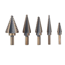 5PCS HSS Step Steel Cone Drill Hole Cutter Titanium Bits Set Kit + Aluminum Case - Versatile Sizes from 3/16'' to 1-3/8'', Ideal for Smooth Drilling in Wood and Metals