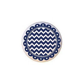 Navy Blue - Scalloped Zig-zagged Circles Stripes - DECORATIVE Glossy CERAMIC Cupboard Cabinet PULLS Dresser Drawer KNOBS