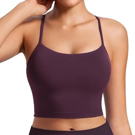CRZ YOGA Womens Butterluxe Y Back Longline Sports Bras - Spaghetti Straps Racerback Padded Yoga Workout Crop Tank Top Deep Purple Medium