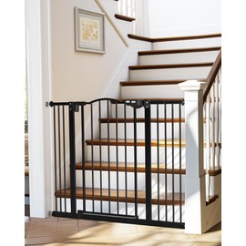 InnoTruth 29-39.6”Baby Gate for Stairs & Doorways,30" Tall Dog Gate for Pets,Dual-Lock Safety and One Hand Opening Design,Pet Gate for Hallways,Outdoors,Wall-Friendly Pressure Mounted, Pure Black