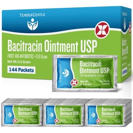 Paquetes de pomada antibiótica de bacitracina con zinc, 144 paquetes de pomada de zinc de bacitracina USP, ayuda a prevenir la infección en cortes menores, rasguños y quemaduras