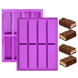 8 Cavity Rectangle Granola Bar Silicone Mold, 2 Pack Cereal Energy Bar Mold Butter Mold for Ganache, Chocolate Bar, Truffles, Cheesecake, Pudding