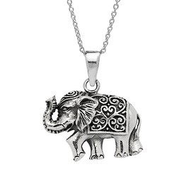 Treasure Bay Women's Elephant Silver Pendant Necklace with Chain, Pendant Necklace for Women and Girls