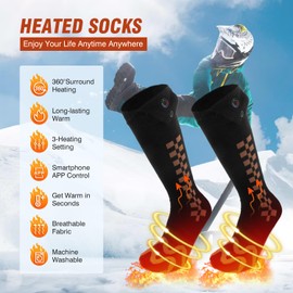 Heated Socks for Men Women Rechargeable Washable 5000mAh Battery Electric Socks Upgraded Skiing Heated Socks Women for Hunting Riding Camping Outdoor Warm Socks with 4 Heat Setting