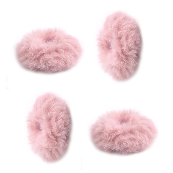4 Fluffy Hair Bobbles, Soft Artificial Rabbit Fur Hair Elastics, Velvet Hair, Cute Ribbons, Hair Accessories for Women, Girls (Pink)