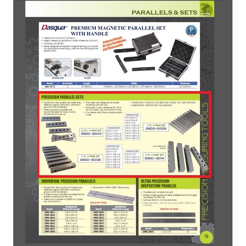 HHIP 3900-3008 8 Pair Precision Parallel Set, 1/2" Size, Steel