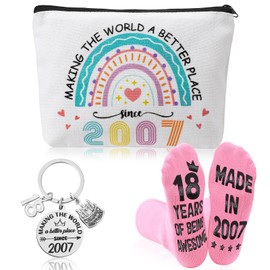 ViEinkaufen 18th Birthday Gifts for Girls Birthday Gifts Makeup Bag and 18 Years Socks,Inspirational Keyring,18th Birthday Present for Daughter, Niece, Granddaughter, Friends, Students