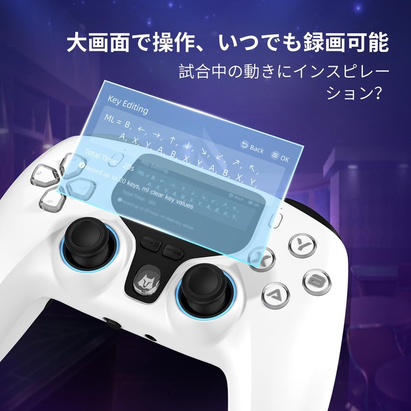NBCP インタラクティブ スクリーン ワイヤレス ゲーム コントローラー (PC/Switch/iOS/Android 用)、ホール効果ジョイスティックとトリガー、RGB 照明、再マッピング可能なボタン、専用レシーバー付き 1000mAh