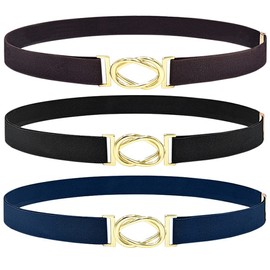 DUOXIN Pack of 3 Elastic Waist Belts for Women, Elastic Belt, Women's Stylish Women's Belt, Stretchy Cinch Belt, Adjustable Leather Belt for Dress, Shirt, Black, dark blue, brown