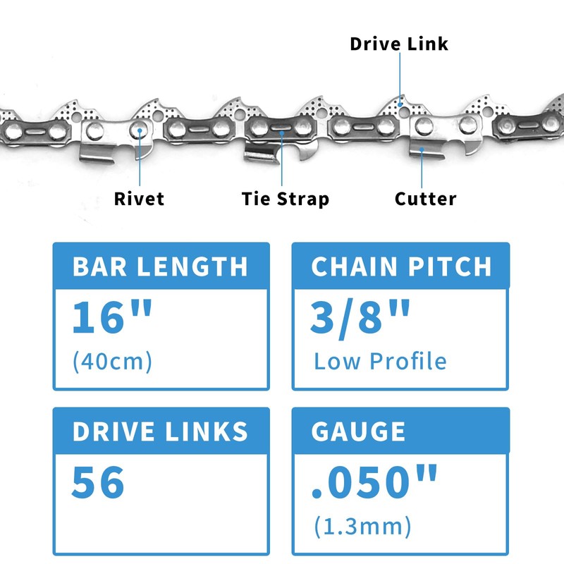 Ollanoos 3Pcs Chainsaw Chains 16 Inch (40cm) Bar, 56 Drive