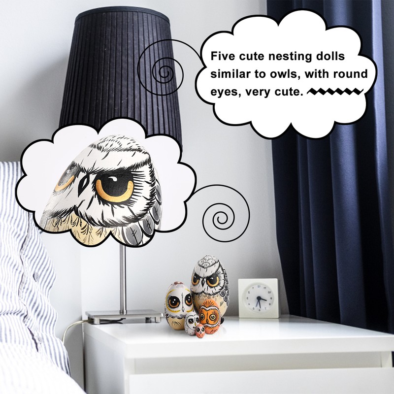 5PCS Owl Nesting Egg Cute Owl Animal Nesting Dolls Wooden