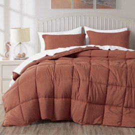 Chezmoi Collection 3-Piece Terracotta Comforter Set Queen Size - 110GSM Peach Skin Microfiber Polyester All Season Down Alternative Comforter Set