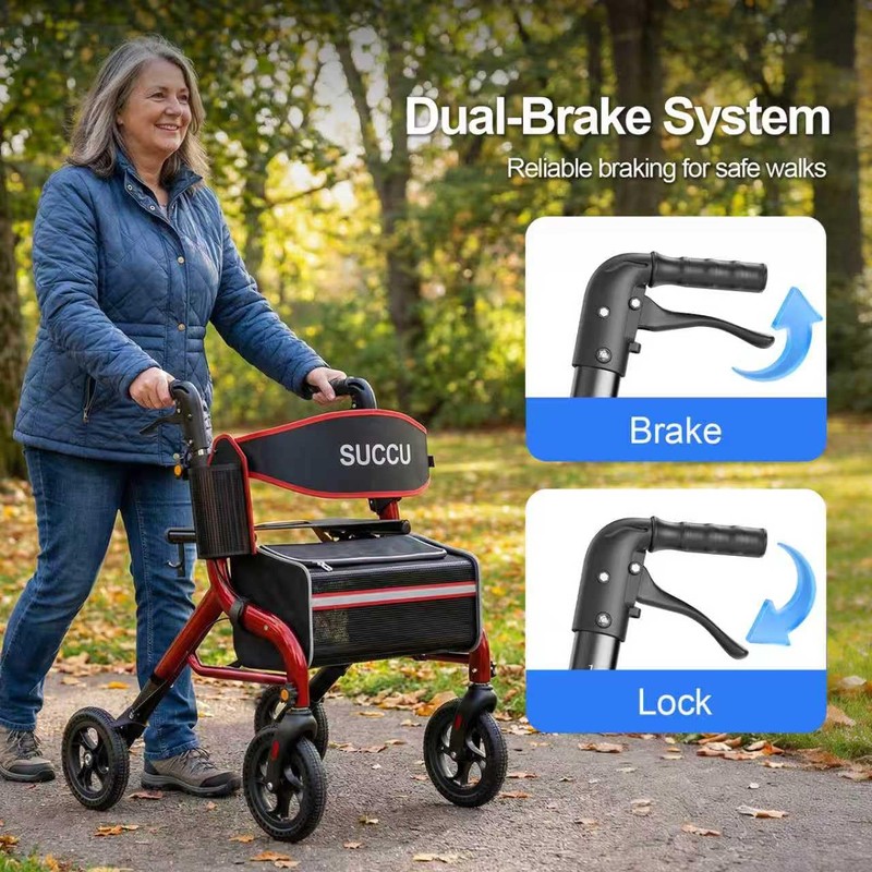 SUCCU Walkers for Seniors with Seat, 8" All-Terrain Rollator Walker,