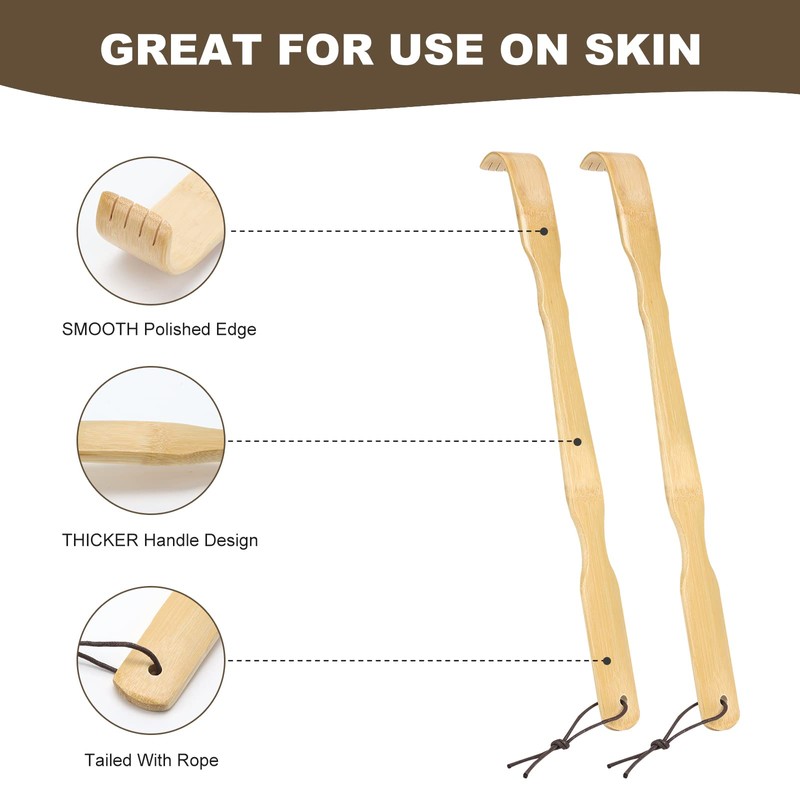YIMICOO Wooden Bamboo Back Scratcher, 17 Inch Long Handle Back