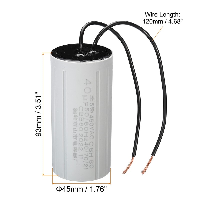 PATIKIL CBB60 40uF Running Capacitor,2pcs AC 450V 2 Wires 50/60Hz
