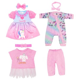 Baby Doll Clothes for 12-18 inch Dolls, 3 Set Doll Girl Clothes with Dress Jumpsuit Headbands for 35-45 cm Baby Doll Accessories Girls Birthday Gift