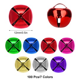 LUTER 100pcs Christmas Jingle Bells, 0.5 Inch small Christmas Jingle Bells Ornaments Multicolor Bells Jingle Bells Bulk for Wreath Jewelry Making Home Christmas Decoration(7 Colors)