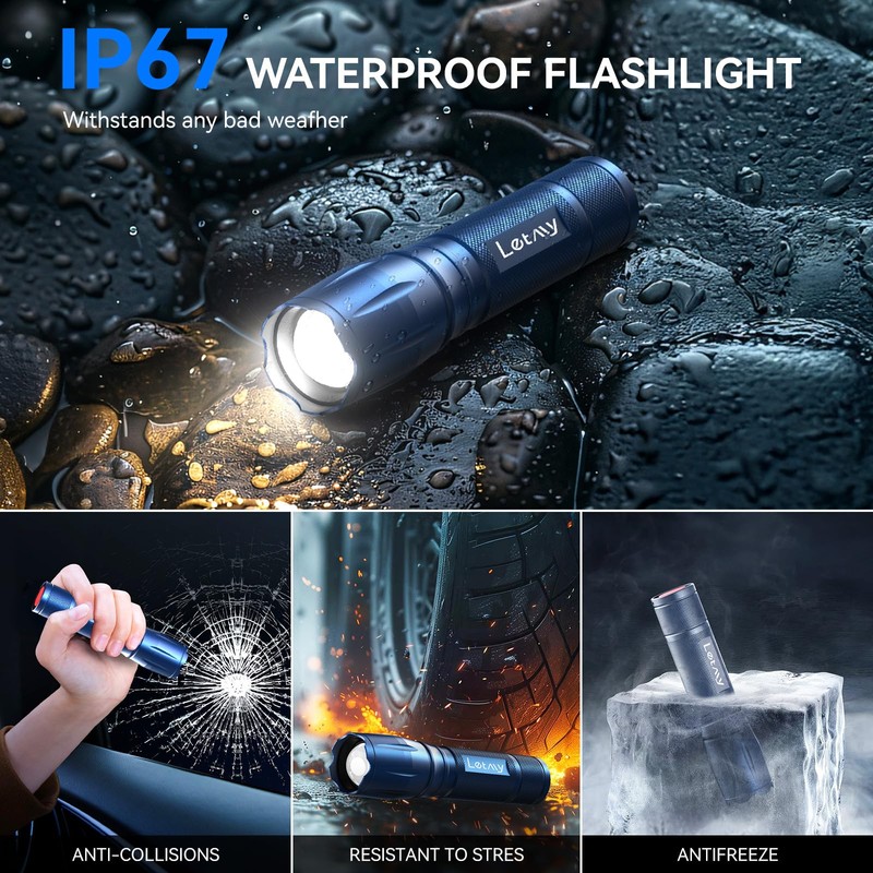 LETMY Tactical Flashlight - 2 Pack LED Flashlights High Lumens