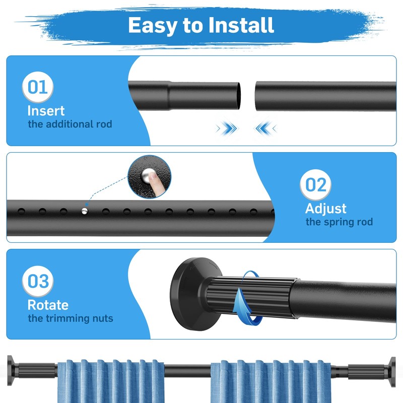 Tension Curtain Rod 51-166 Inch(4.25-13.83Ft), Extra Long Outdoor Tension Rod