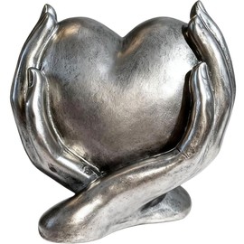 Medium Heart Hands Statue Home Decor for Coffee Shelf Bookshelf Bedroom Living Aesthetic Room Table Desk,Love Finger Sculpture Figurine Office Decor for Women,Wedding Christmas Birthday Gifts(Silver)
