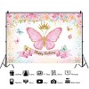 Xiaoterna 7x5ft Happy Birthday Backdrop Butterfly Crown Girls Birthday Pink