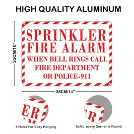 Warning Metal Sign Sprinkler Fire Alarms Outdoor Wall Tin Sign Fade Resistance Durable Rust Free UV Protected Aluminum Metal Wall Sign Decorative For Bar Garage Cafes Pubs Home Gate 10x14in