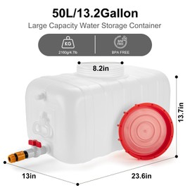 13.2 Gallon Water Tank with Faucet, Water Storage Container for Camping, Portable First Aid Water Storage for Outdoor Hiking, RV, Autonomous Driving Tour, 23.6 x 13 x 13.7in