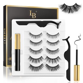 Larbois Magnetic Eyelashes, Larbois 5 Paires Mangetic Lashes Natural Look with Magnetic Eyeliner, Self AdhesiveReusable Fake Eyelashes With Applicator and Tweezers Kit, Waterproof Long-Lasting No Glue Needed