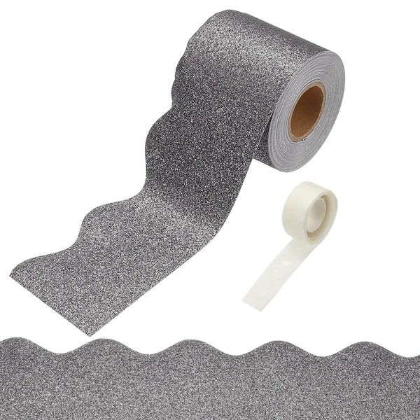 PATIKIL Glitter Bulletin Board Borders, 32.8ft Gray Border for Bulletin