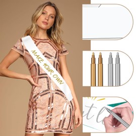 White 5pcs Sash, 2 Gold Pens + 2 Silver Pens, Blank sash, Make Our Own sash, Sashes for Pageants, Party Sashes