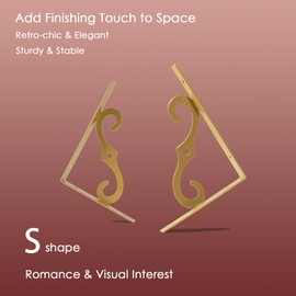 DINZI LVJ Long Wall Shelves, 31.5" Wall Mounted Shelves Set of 4, Wide Floating Shelf for Wall with Metal Brackets, for Living Room, Bathroom, Bedroom, Kitchen, Office, White and Gold