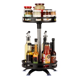 BELLE VOUS 2-Tier Rotating Spice Rack - Rotating Spice Rack - Metal - Turntable Organiser - Spice Rack for Kitchen - Rotating Spice Rack - Spice Carousel Rotating