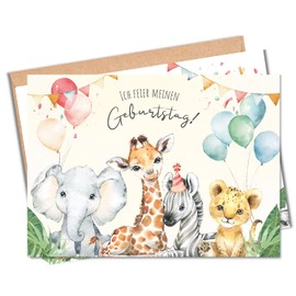 MeinBaby123® 10 Children's Birthday Party Invitation Cards, For Girls And Boys, Sweet Birthday Invitations For Children, Includes 10 Envelopes, Premium Quality (Africa Animals V1)