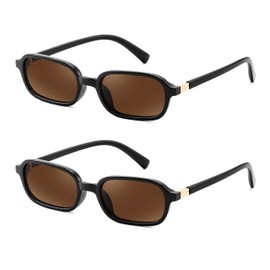 FEISEDY 2 Pack Retro Rectangular Sunglasses for Women Men 90s Small Vintage Fashion Square Sunnies B0282