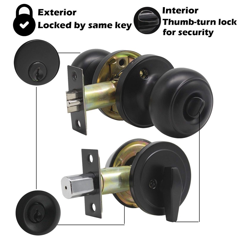 2 Sets Matte Black Keyed-Alike Door Levers and Single Cylinder