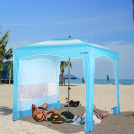 UPWELL Beach Tent Easy Set Up Canopy Sun Shelter Shade with UPF 50+UV Protection Portable Beach Umbrella Outdoor Sunwall with Sand Pockets for Fishing Backyard Camping (Gradient Blue)