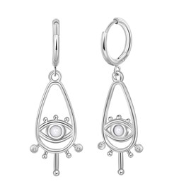 Lansora Eye Dangle Huggie Hoop Earrings Stainless Steel Evil Eye Pendant Charm Hollow Drop Earring Gold Plated Minimalist Jewelry for Women, Stainless Steel, No Gemstone