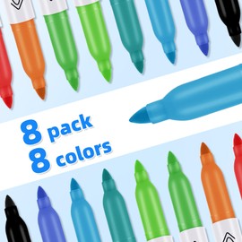 Affisure Permanent Markers Assorted Colors Set, 8 Colored Markers 8 Pack, Fine Point，Works on Wood, Plastic, Metal, and More, for Adults, Artist, Taecher, Kids