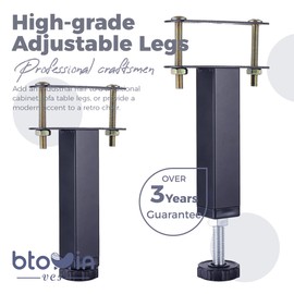 Btowin VCF 15-17 cm Adjustable Furniture Feet, Pack of 4 Square T-Shape Height Adjustable Metal Centre Support Bed Feet Legs DIY Replacement for Bed Sofa Bed Frame Cabinet