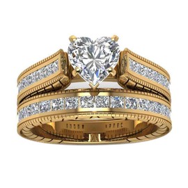 Ringcrown Yellow Gold Plated Heart cut 7mm CZ Womens Wedding Ring Sets Bridal Sets