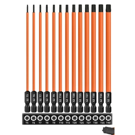 Saipor 13-Piece 6 inch /150 mm Long Torx Bit Set for Impact Driver, S2 Steel Star Bit Set (T5-T40), 1/4'' Hex-Shank Magnetic Torx Screwdriver Bit, Torx Head Drill Bit Set with CNC Machined Tips