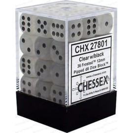 DND Dice Set-Chessex D&D Dice-12mm Frosted Clear and Black Plastic Polyhedral Dice Set-Dungeons and Dragons Dice Includes 36 Dice – D6
