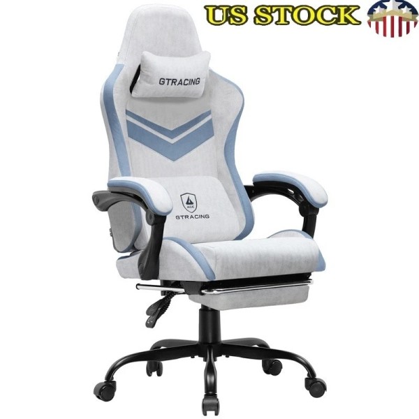 Unbranded Ergonomic Adjustable Gaming Chair Fabric Reclining W/ Footrest &
