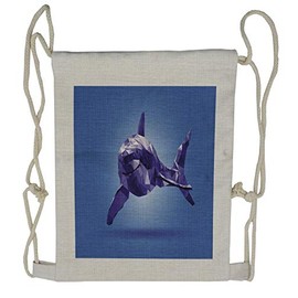 Lunarable Marine Drawstring Backpack, Fractal Polygonal Shark, Sackpack Bag
