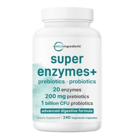Super Enzymes with Prebiotics & Probiotics, 240 Veggie Capsules | High Potency Digestive Enzymes For Women & Men | Probiotic, Bromelain, Psyllium Husk & More | Immune & Gut Health Support